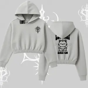 Meditasyon Yapan Kedi Baskılı Kapşonlu Crop Sweatshirt