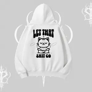 Meditasyon Yapan Kedi Baskılı Kapşonlu Sweatshirt