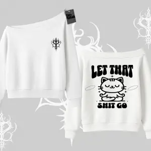Meditasyon Yapan Kedi Baskılı Kayık Yaka Sweatshirt