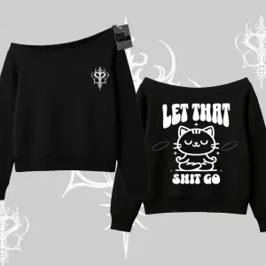 Meditasyon Yapan Kedi Baskılı Kayık Yaka Sweatshirt