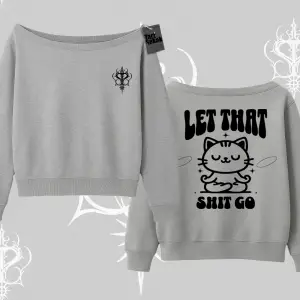 Meditasyon Yapan Kedi Baskılı Kayık Yaka Sweatshirt