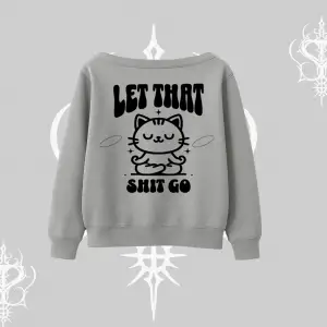 Meditasyon Yapan Kedi Baskılı Kayık Yaka Sweatshirt