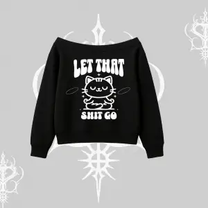 Meditasyon Yapan Kedi Baskılı Kayık Yaka Sweatshirt