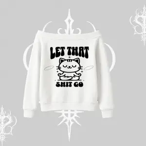 Meditasyon Yapan Kedi Baskılı Kayık Yaka Sweatshirt