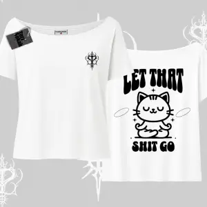 Meditasyon Yapan Kedi Baskılı Kayık Yaka Tshirt