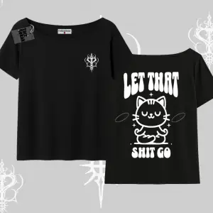 Meditasyon Yapan Kedi Baskılı Kayık Yaka Tshirt