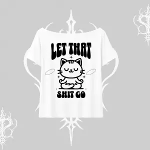 Meditasyon Yapan Kedi Baskılı Kayık Yaka Tshirt