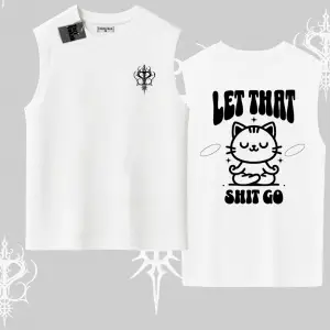 Meditasyon Yapan Kedi Baskılı Kolsuz Tshirt