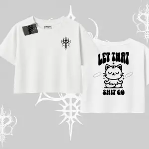 Meditasyon Yapan Kedi Baskılı Oversize Crop Tshirt