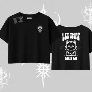 Meditasyon Yapan Kedi Baskılı Oversize Crop Tshirt