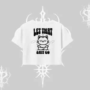 Meditasyon Yapan Kedi Baskılı Oversize Crop Tshirt