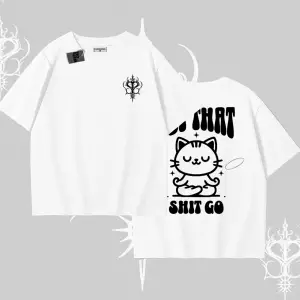 Meditasyon Yapan Kedi Baskılı Oversize Tshirt