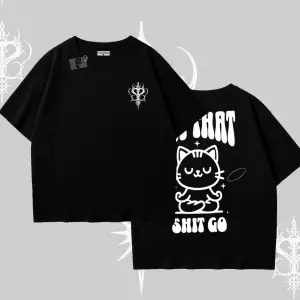 Meditasyon Yapan Kedi Baskılı Oversize Tshirt