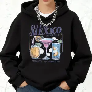 Meksika Körfezi Sosyal Kulübü Baskılar Pamuklu Kapüşonlu Üst Kadın Sportif Gevşek Kazaklar Kı