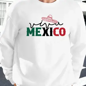 Meksika Yaratıcı Harf Baskılı Günlük Sokak Giyimi Erkek Polar Yüksek Bel Sweatshirt Spor Bisi