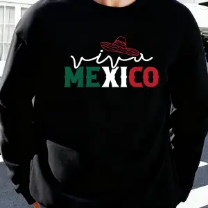 Meksika Yaratıcı Harf Baskılı Günlük Sokak Giyimi Erkek Polar Yüksek Bel Sweatshirt Spor Bisi