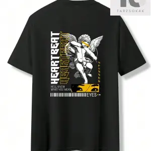 Melek ve Harf Baskılı Erkek Tişört