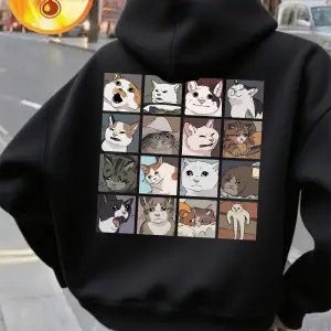 Meme Cats 2.0 Karikatür Baskılı Kapüşonlu Üstler Kadın Sonbahar Polar Sıcak Sweatshirtler Tem