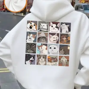 Meme Cats 2.0 Karikatür Baskılı Kapüşonlu Üstler Kadın Sonbahar Polar Sıcak Sweatshirtler Tem