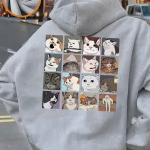 Meme Cats 2.0 Karikatür Baskılı Kapüşonlu Üstler Kadın Sonbahar Polar Sıcak Sweatshirtler Tem