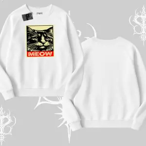 Meow Yazılı Kedi Portre Baskılı Biskilet Sweatshirt
