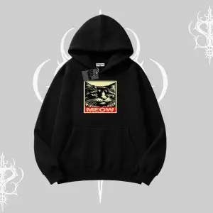Meow Yazılı Kedi Portre Baskılı Kapşonlu Sweatshirt