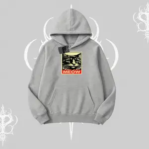Meow Yazılı Kedi Portre Baskılı Kapşonlu Sweatshirt