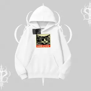 Meow Yazılı Kedi Portre Baskılı Kapşonlu Sweatshirt