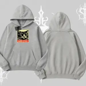 Meow Yazılı Kedi Portre Baskılı Kapşonlu Sweatshirt