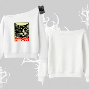 Meow Yazılı Kedi Portre Baskılı Kolsuz Tshirt