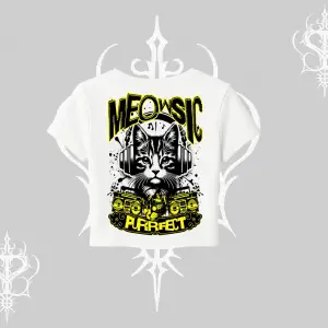 Meowsic Purrfect Kedi Arka Baskılı Babby Tee Tshirt