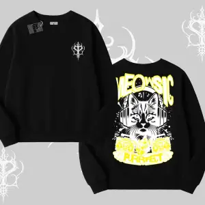 Meowsic Purrfect Kedi Arka Baskılı Biskilet Sweatshirt