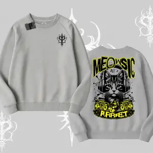 Meowsic Purrfect Kedi Arka Baskılı Biskilet Sweatshirt