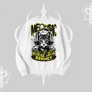 Meowsic Purrfect Kedi Arka Baskılı Biskilet Sweatshirt