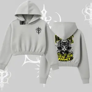 Meowsic Purrfect Kedi Arka Baskılı Kapşonlu Crop Sweatshirt
