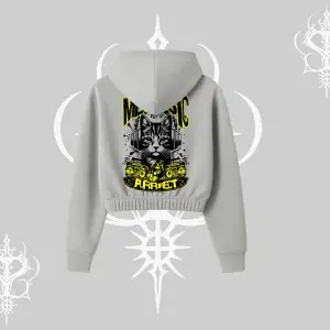 Meowsic Purrfect Kedi Arka Baskılı Kapşonlu Crop Sweatshirt