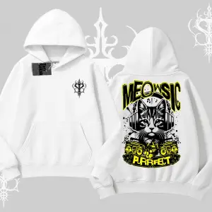 Meowsic Purrfect Kedi Arka Baskılı Kapşonlu Sweatshirt