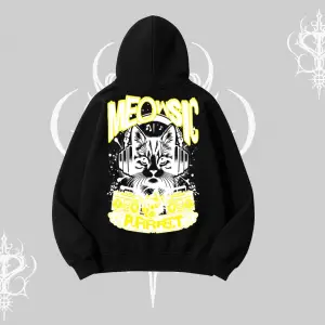 Meowsic Purrfect Kedi Arka Baskılı Kapşonlu Sweatshirt