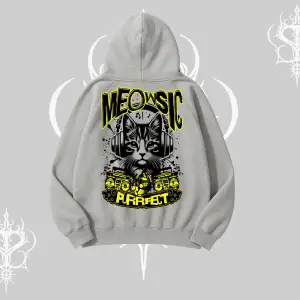 Meowsic Purrfect Kedi Arka Baskılı Kapşonlu Sweatshirt