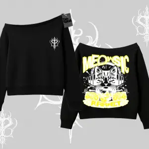 Meowsic Purrfect Kedi Arka Baskılı Kayık Yaka Sweatshirt