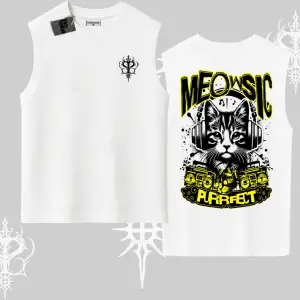 Meowsic Purrfect Kedi Arka Baskılı Kolsuz Tshirt