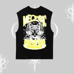 Meowsic Purrfect Kedi Arka Baskılı Kolsuz Tshirt