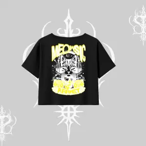 Meowsic Purrfect Kedi Arka Baskılı Oversize Crop Tshirt