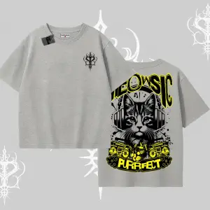 Meowsic Purrfect Kedi Arka Baskılı Oversize Tshirt