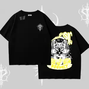 Meowsic Purrfect Kedi Arka Baskılı Oversize Tshirt