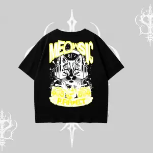 Meowsic Purrfect Kedi Arka Baskılı Oversize Tshirt