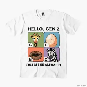 Merhaba GEN Z Alfabe Tişörtü Erkekler Kadınlar İçin %100 Pamuklu Tişörtler Kısa Kollu Üstler
