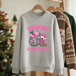 Merhaba Noel Pembe Çizmeler Baskılı Sweatshirtler Kadınlar İçin Bol Basit Kapüşonlu Sweatshir