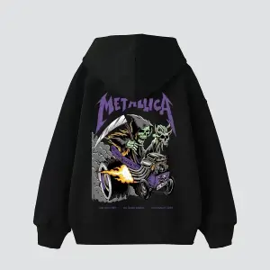 Metallica Mor Sırt Baskılı Beyaz Oversize Kapüşonlu