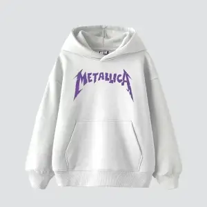 Metallica Mor Sırt Baskılı Beyaz Oversize Kapüşonlu